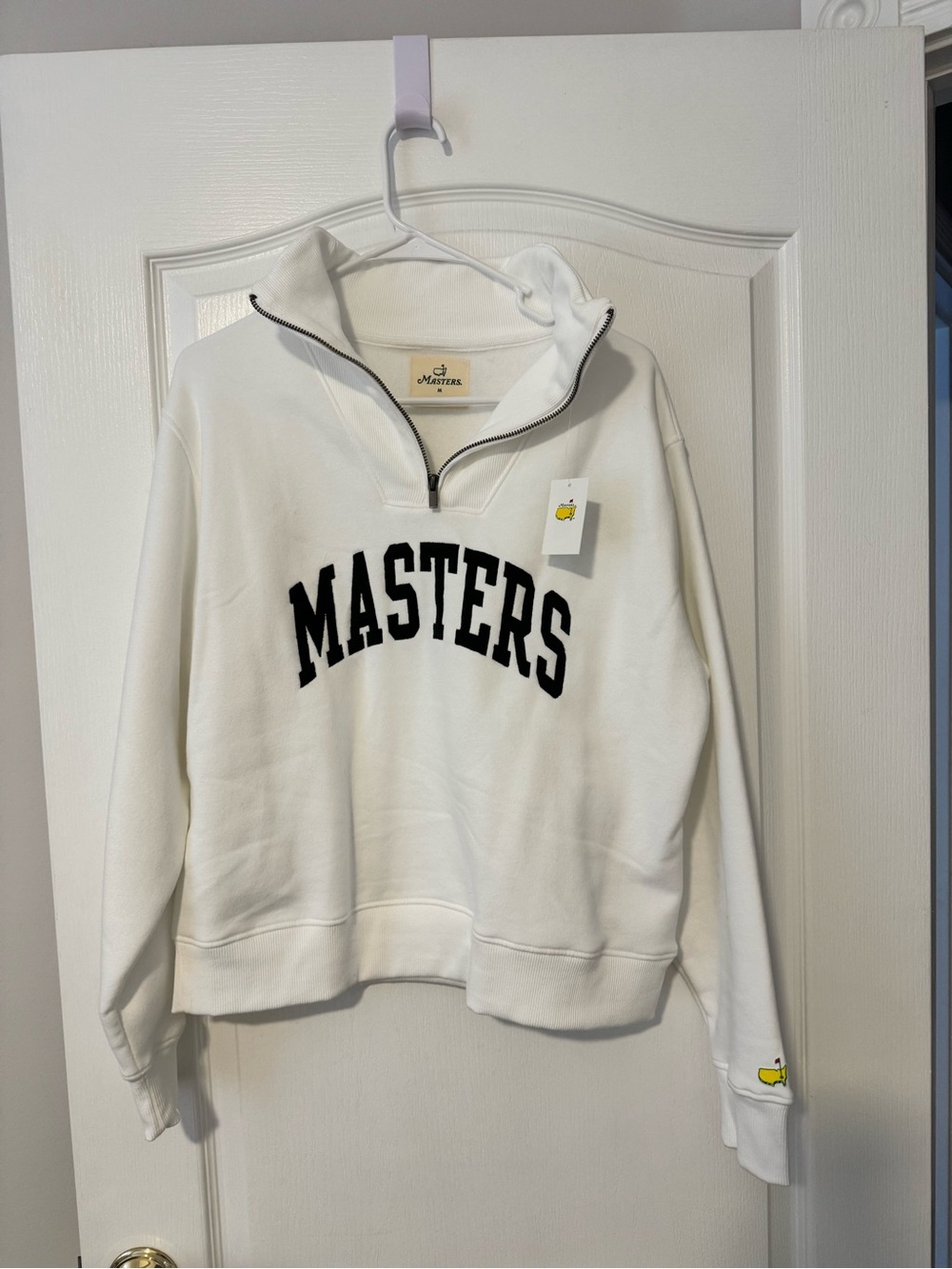 Masters White Quarter-Zip Cowl Sweatshirt with Black Lettering